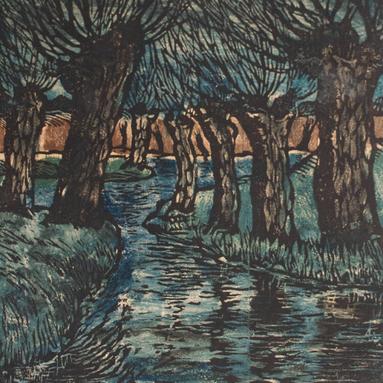Heinrich Steinhagen - Weiden am Bach - 1910er/1920er Jahre - Farbholzschnitt