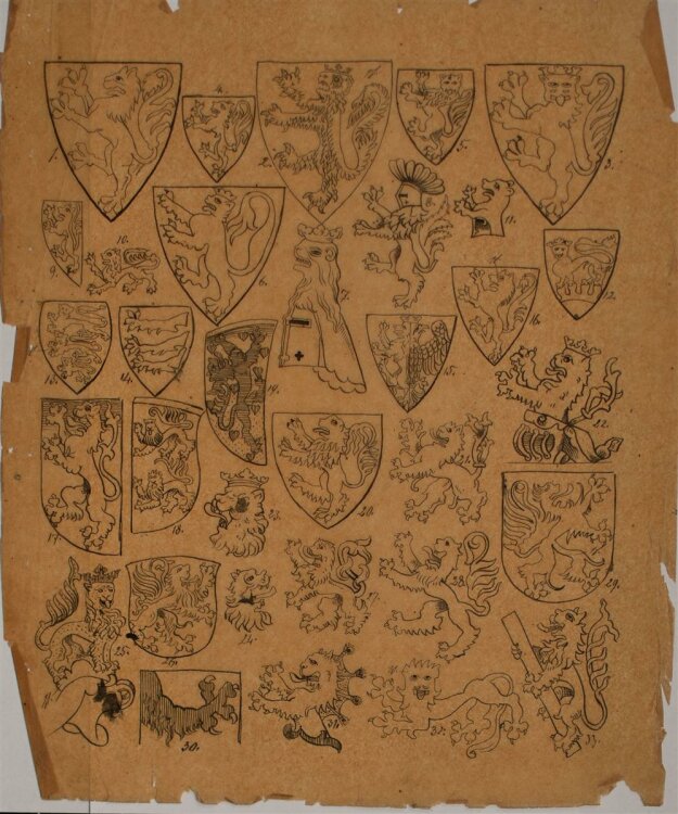 Unbekannt - Wappen mit Löwen - Zeichnung - o. J.