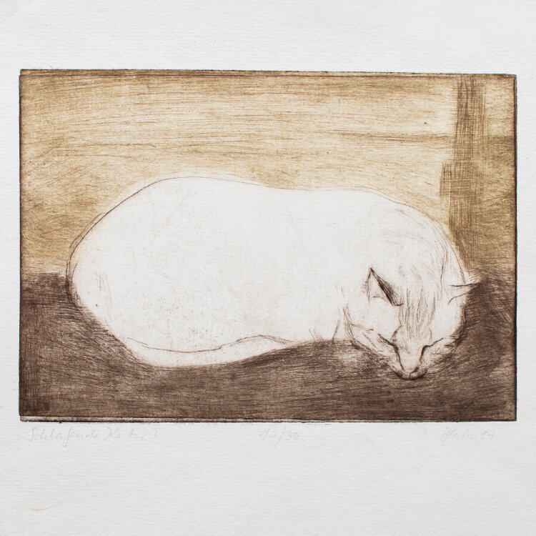 Manfred Hahn - Schlafende Katze I - 1984 - Farbradierung