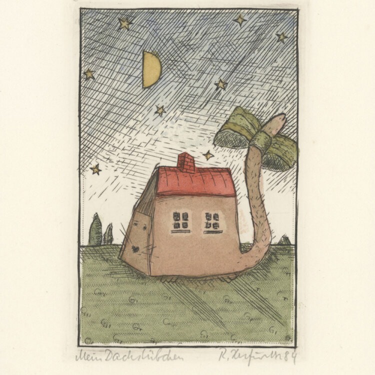 Renate Herfurth - Mein Dachstübchen - 1984 - Aquarellierte Radierung