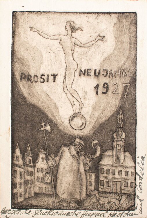 Hans Steiner - Prosit Neujahr 1927 - Radierung - 1927