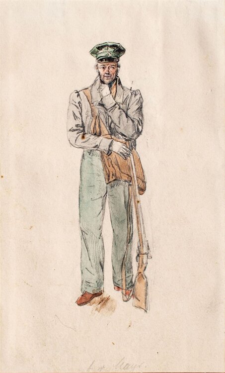 Unbekannt - Jäger - aquarellierte Bleistiftzeichnung - um 1810