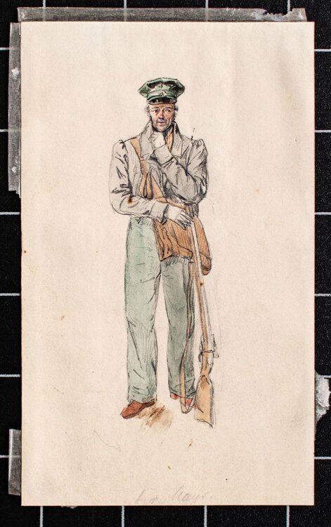 Unbekannt - Jäger - aquarellierte Bleistiftzeichnung - um 1810