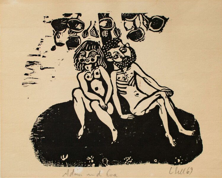 Lothar Sell - Adam und Eva - Holzschnitt - 1969