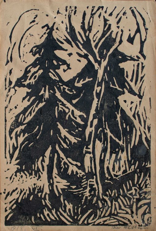 Theo Kellner - Tannenbäume - Holzschnitt - 1918