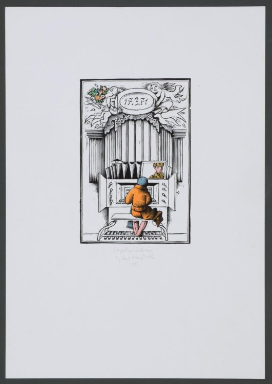 Egbert Herfurth - Orgelspielerin - 1971 - Farbholzschnitt