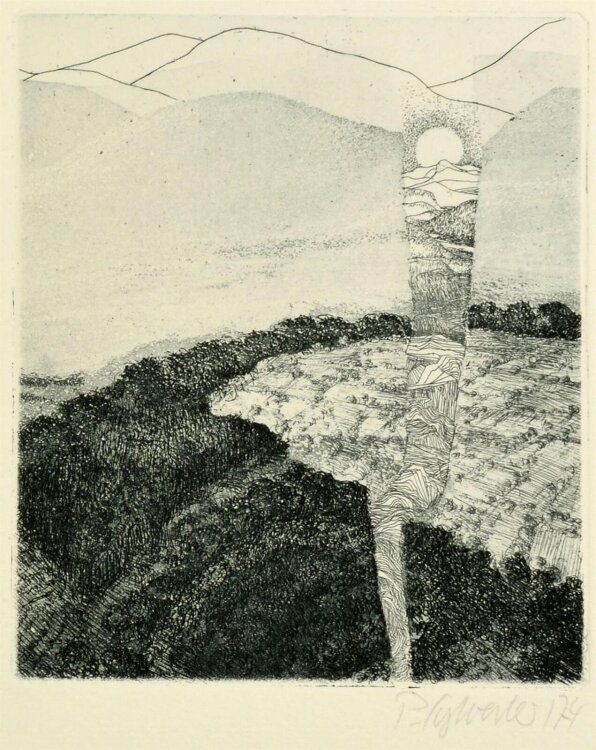 Peter Sylvester - Berglandschaft/ Neujahrsgrafik - 1974 - Radierung