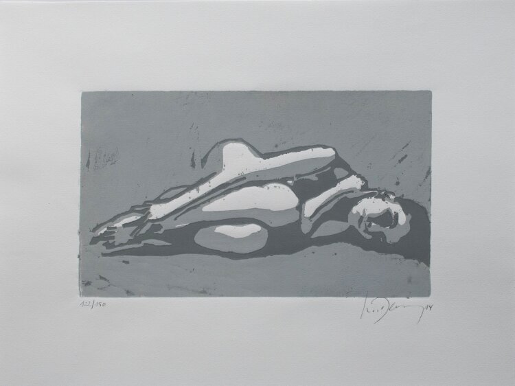 Luise Dewerny - Liegendes Mädchen - 2014 - Mehrfarbiger Holzschnitt