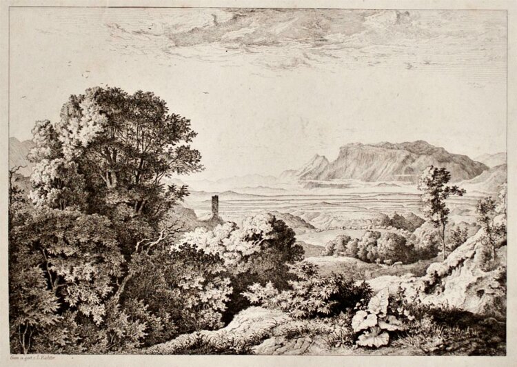 Adrian Ludwig Richter - Blick auf den Meerbusen von Salerno - Radierung - 1830