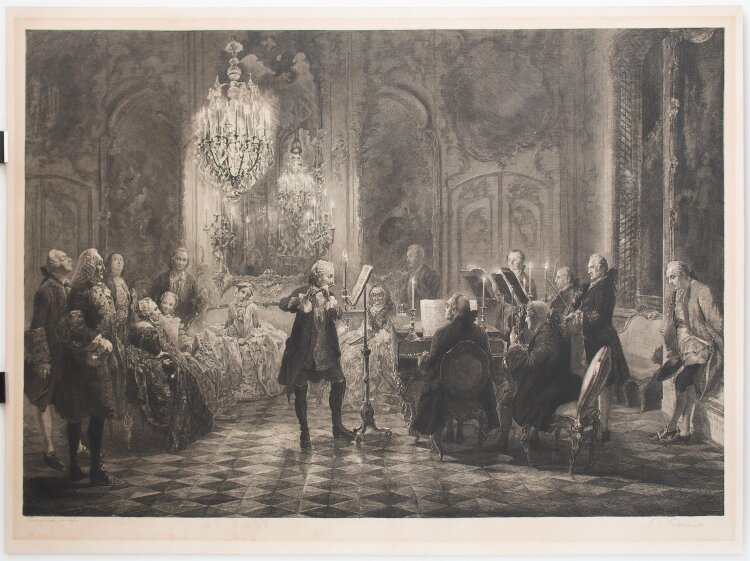 Franz August Börner - Flötenkonzert Friedrichs des Großen in Sanssouci - 1902 - Radierung