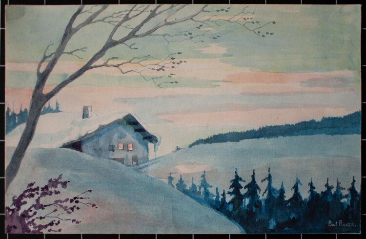 Paul Bauer - Schneebedecktes Haus - Aquarell - o.J.