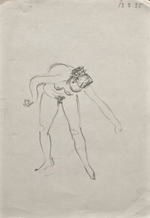 Max Schwimmer - Weiblicher Akt, nach vorn gebeugt  - Bleistiftskizze - 1935