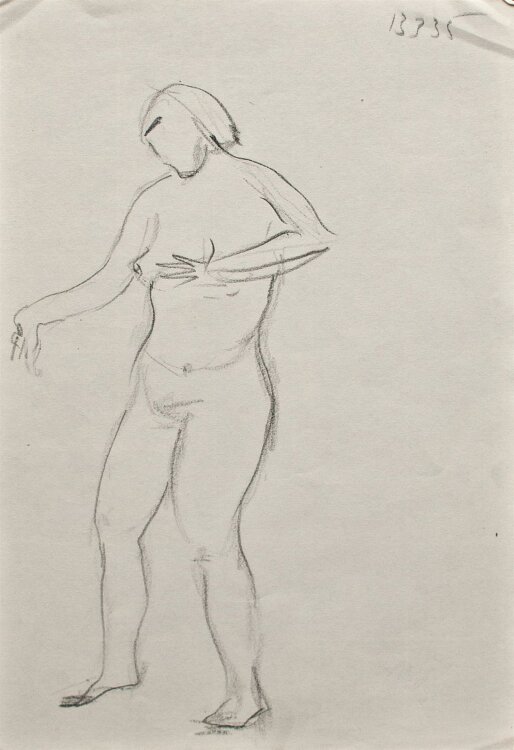 Max Schwimmer - Stehender weiblicher Akt - Bleistiftskizze - 1935