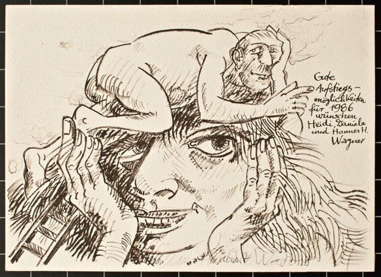 Hannes H. Wagner - Gute Aufstiegsmöglichkeiten - Neujahrsgrüße 1986 - 1985 - Lithografie