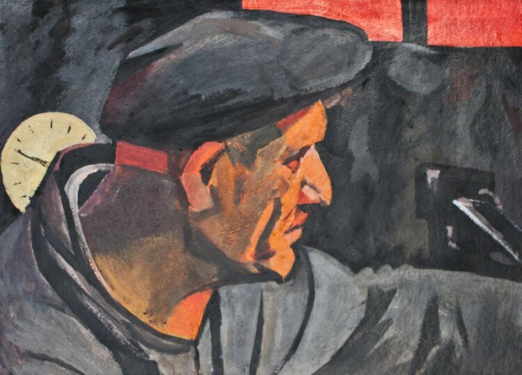 Vladislav Mamsikov - Männerporträt, Arbeiter - 1971 - Öl auf Malpappe