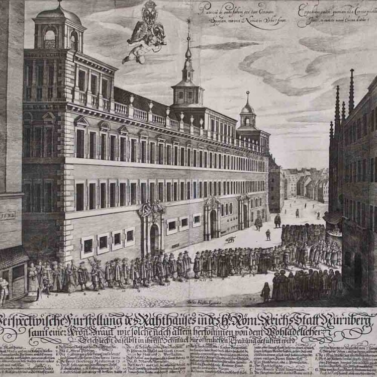 Paulus Fürst - Brautzug vor dem Nürnberger Rathaus - Kupferstich - 1672