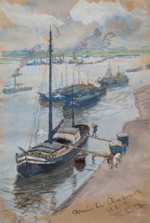 Richard Eschke - Rhein bei Rhurort - 1913 - Aquarell