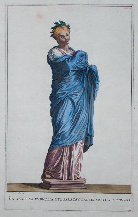 Francesco Faraone Aquila - Statue der Pudicitia - 1704 - colorierter Kupferstich