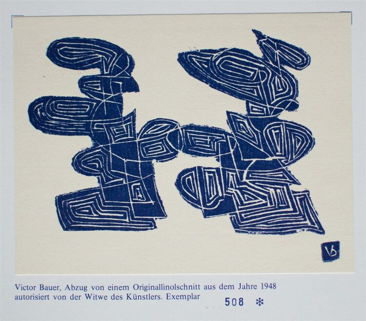 Victor Bauer - Einladungskarte Galerie Dreiseitel - 1948/1984 - Linolschnitt