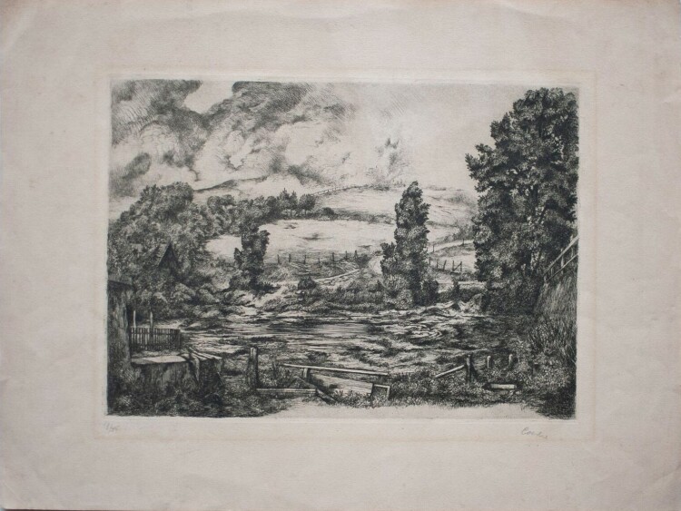 Oskar Coester - Landschaft mit kleinem Anwesen - 1938 - Radierung