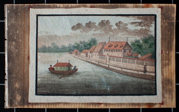unbekannt - Hafenstadt mit Hausboot - o.J. - Gouache